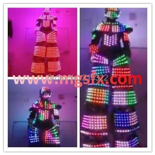 Free shipping laser outfit LED Co2 robot suits stilts light up costume
