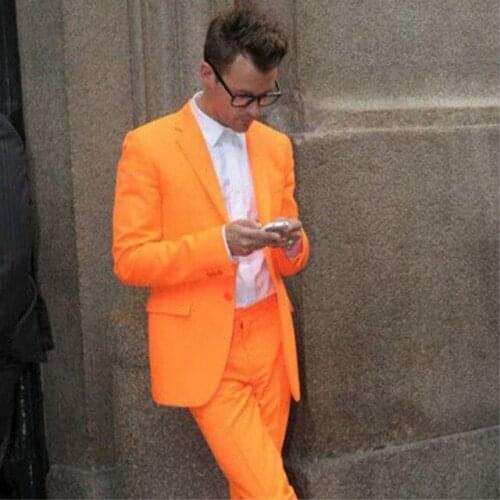 Fashion Bright Orange Color Men Suit Slim Fit Men Suits One Button Casual Workoffice Blazer Party Party Tuxedos Jacket Pants
