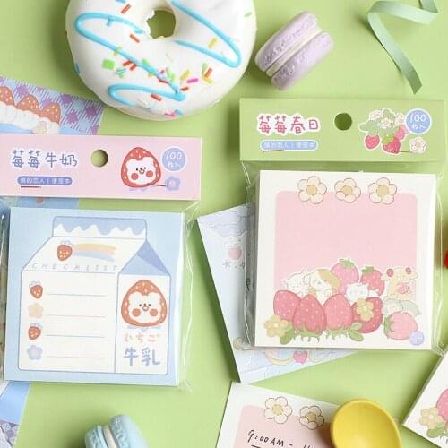 MINKYS New Kawaii 100 Sheets Cute Milk Strawberry Memo Note Daily To Do It Check List Memo Pads Paperlaria School Stationery