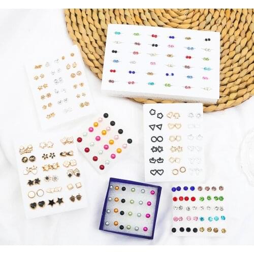 Multi-style Fashion Simple Colorful Crystal Stud Earrings Set For Women Girls Flower Small Plastic Earring Birthday Jewelry