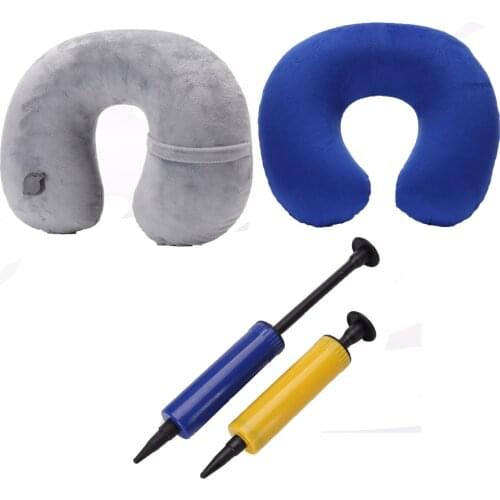Inflatable U Shaped Pillow Car Air Flight Pillows Neck Support Headrest Cushion Soft Nursing Cushion for Travel with Pump