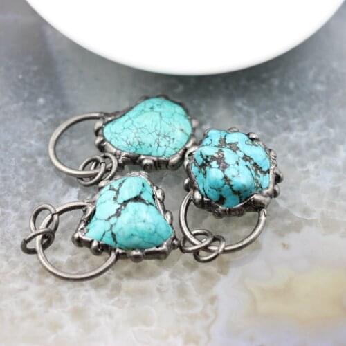 Irregular Turquoise Nuggets Hoop Pendant,Chakra Reiki Healing Crystal Quartz Necklace For DIY Jewelry Making Accessories