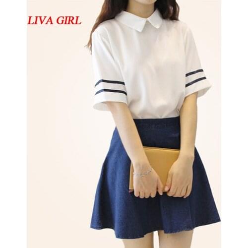 New Japanese/Korean School Uniforms Cute Girl Sailor Suit Student Clothing Casual Outfits t-Shirt+Skirt Navy style
