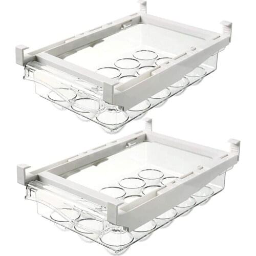 New 2 Pack Egg Refrigerator Organizer Bins with Handle, Pull-Out Fridge Drawer Organizer, Refrigerator Storage Box