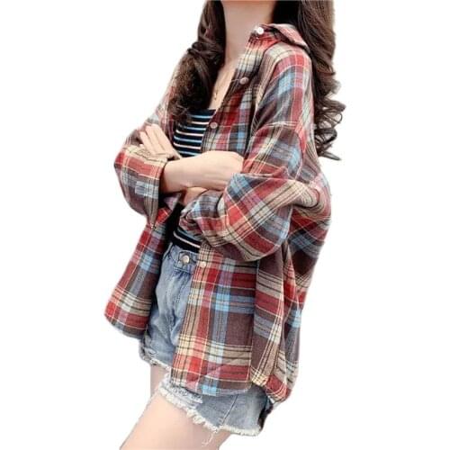 New 2020 Spring Shirts Lady Girl Shirt Long Sleeve Retro Plaid Shirt Tops Autumn Winter Wild Korean Version Casual Shirt Female