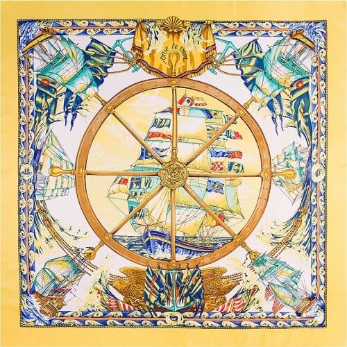 New fashion brand silk scarf Nautical sailing printing ribbon neck shawl square red womens large shawl scarf 130*130cm