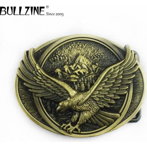 Bullzine wholesale eagle western cowboy jeans gift belt buckle with antique brass finish FP-03340-1 for 4cm width snap on belt
