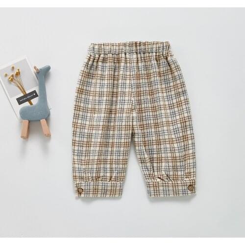 Autumn Boys And Girls Baby Pants Wear Casual Plaid Trousers 0-2 Years Old Foreign Warm Woolen Trousers