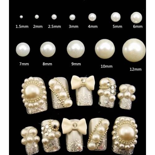 2mm-12mm) Ivory White ABS Half Round Acrylic Imitation Pearls Resin Scrapbook Beads Craft DIY Jewelry Making Nail Art