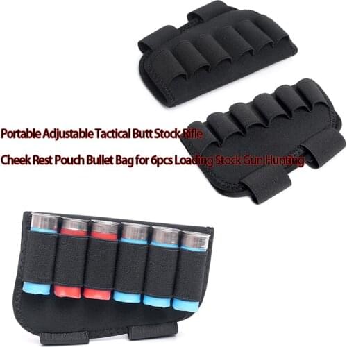 Portable Adjustable Tactical Butt Stock Rifle Cheek Rest Pouch Bullet Bag for 6pcs Loading Stock Gun Hunting