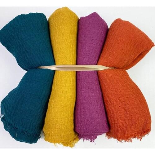 Luxury Custom Gift For Women Soft Cotton Shawls Hijabs Muslim Crinkle Scarf Femme Solid Color Headband Islamic Headscarf