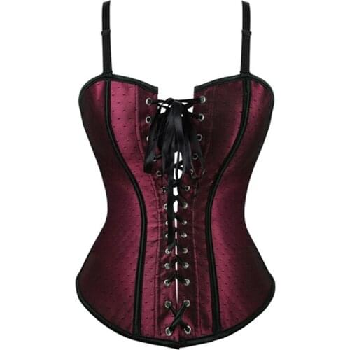 Sexy Lingerie Red Lace Dots Vest Overbust Corset Women Garter Suspenders Bustiers Top Plus Size Slimming Clothing Body Shapewear