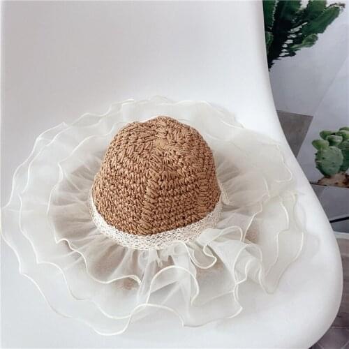 Summer Childrens Straw Hats Girls Breathable Big Lace Brim Caps For Kids Princess Travel Outdoor Beach Sun Protection Hats