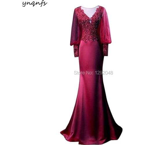 MD351 Mermaid Formal Dress Guest Wear Red Green Burgundy Mother of Bride Dresses Lace Outfits Long Sleeve 2019
