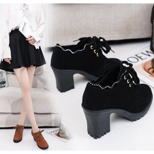 2020 New Autumn Winter Women Boots High Quality Solid Lace-up European Ladies Shoes PU Fashion High Heels Boots