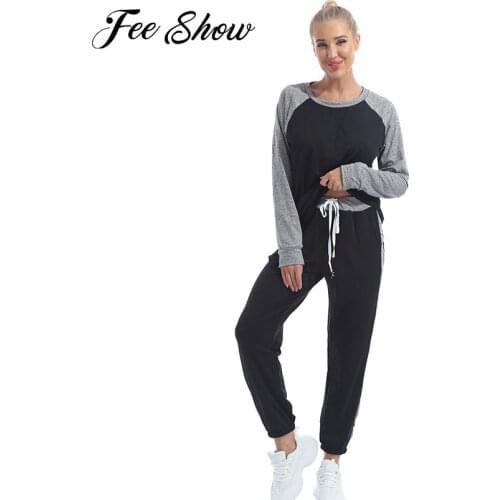 Women Casual Yoga Sets 2Pcs Tracksuits Running Fitness Sport Suits Gym Clothes Sportswear Long Sleeves T-shirt Elastic Pants Set