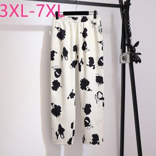New spring autumn plus size straight pants for women large loose casual elastic waist floral long trousers white 4XL 5XL 6XL 7XL