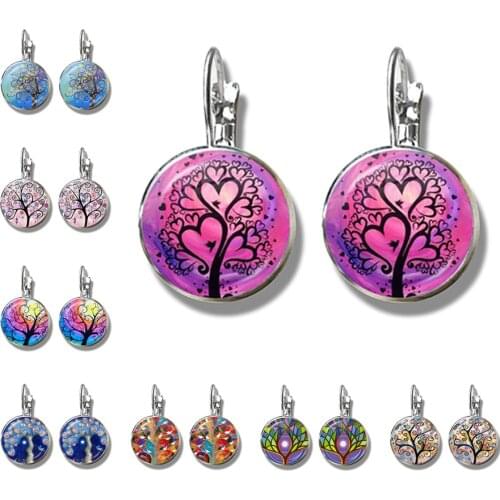 New Beauty Colorful Life of Tree Love hearts Earring Fashion France Earrings for Women Glass Dome EarHook Jewelry Girl Gift