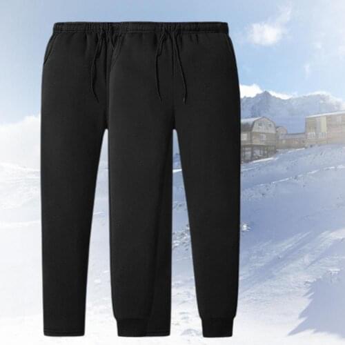 Winter Men Plush Liner Sweatpants Men Sports Pants Outdoor Fashion Training Trousers SolidColor Drawstring Sports Trousers Pants