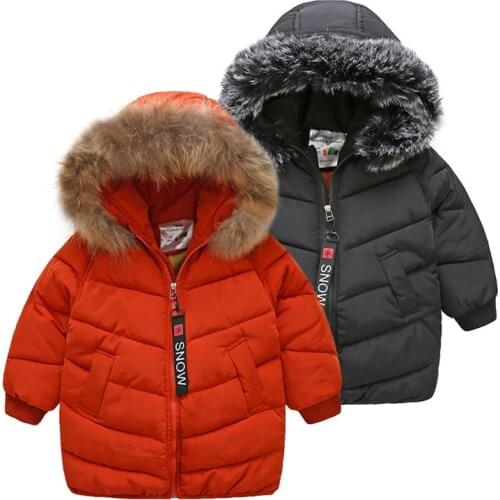 2018 Winter Warm 3-8 9 10 11 12 Years Teenager Thickening Faux Fur Hat Medium Long Kids Baby Boys Black Hooded Down Jacket Coat
