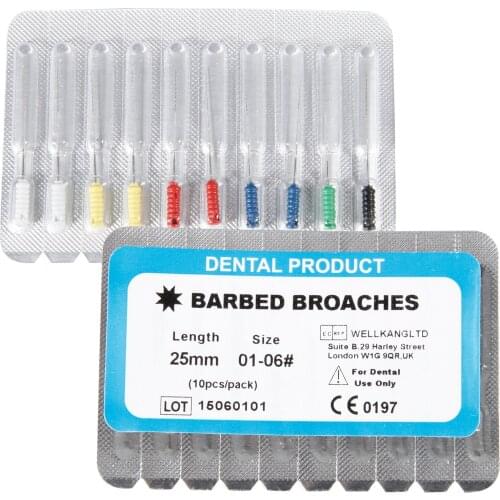 1/5/10Packs Dental Endodontic Hand Files Barbed Broaches 01-06# Stainless Steel Material
