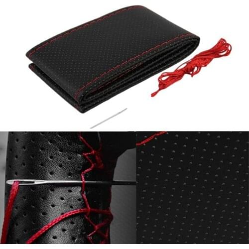 1PC 38cm DIY Car Leather Steering Wheel Covers Braid Smart Cover Non Slip Sleeve With Needle Interior Accessories Kits