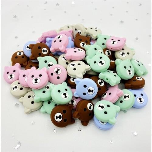 10 pcs Silicone bear beads baby soothing chain necklace teether DIY mini animal beads babi toys