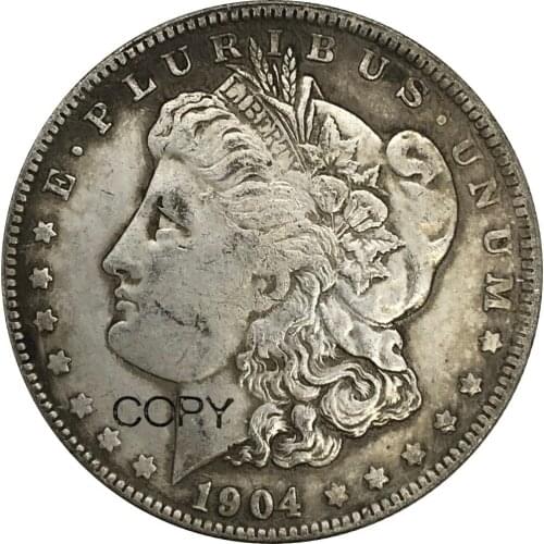 1904 United States of America One 1 Dollar Morgan Dollar Cupronickel Plated Silver Copy Coins