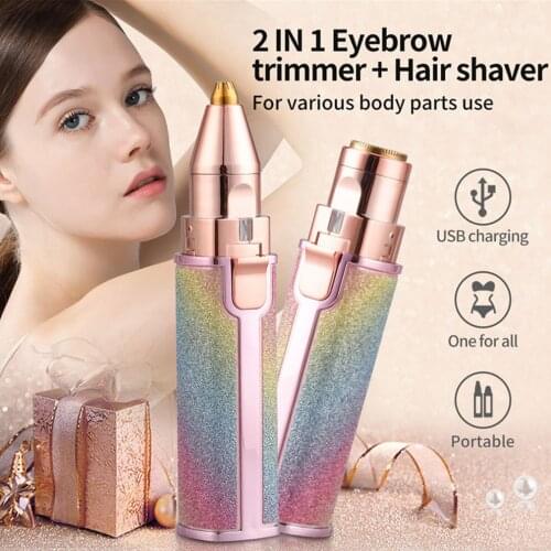 2 In 1 Facial Hair Remover & Eyebrow Trimmer USB Rechargeable Eyebrow Razor Hair Removal Painless Hair Remover With LED Light