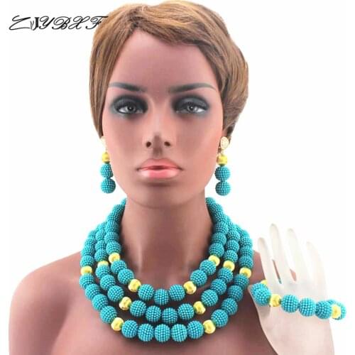 2019 New Lake Blue and Findings Plastic Pearl Necklace Nigerian Traditional Wedding African Beads Jewelry Set HD8001