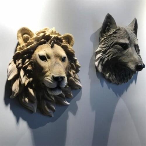 3D Wall Decoration Lion Bear Wolf Head Resin American Style Wall Mounted Bar D+ecor