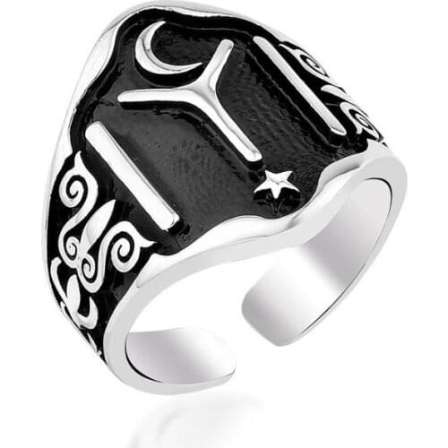 925 sterling Silver the Moon the stars Pattern Kayi Length Ring