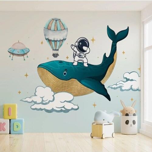Custom Large Murals Cartoon Hand drawn Whale Astronaut Photo Wall Papers Wall Cloth For Kids Room Bedroom Decor Wall Sticker
