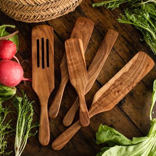 Wooden Kitchen Utensil Set, Acacia Spurtle Kitchen Sets Non-Stick Wooden Cooking Utensils Spatula Slotted Spurtle Spatula Sets