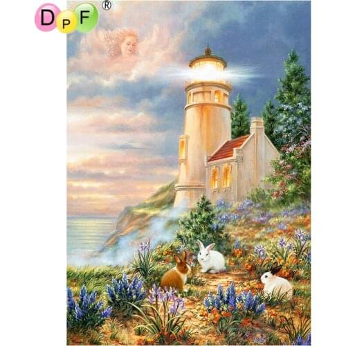 DPF DIY Lighthouse rabbit 5D diamond embroidery home decor diamond mosaic kit full square diamond painting cross stitch crafts