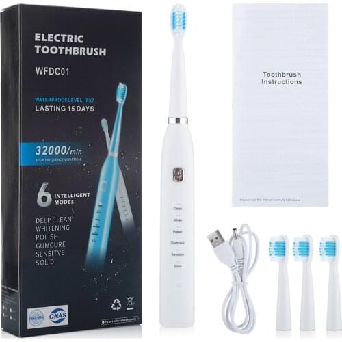 Electric Toothbrush Deep Cleaning Gum Cure Polish Sensitive 6 Modes Teeth Whitening IPX7 Waterproof Rechargeable for Adults Kids