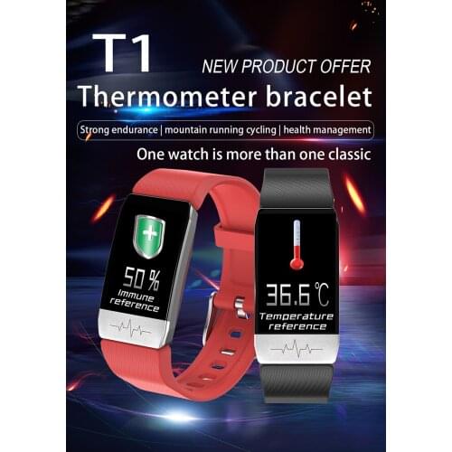 New T1 Fitness Tracker Body Temperature ECG Smart Bracelet Heart Rate Monitor Immunity Smart Watch Music Control Sport watch2020