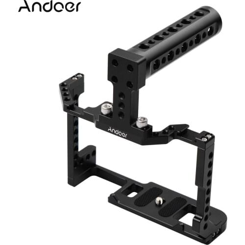 Andoer Camera Cage +Top Handle Kit Aluminum Alloy with Dual Cold Shoe Mount 1/4 Inch Screw for Canon EOS 90D/80D/70D DSLR Camera