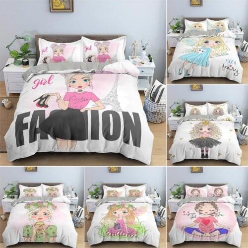 Cartoon Girl Pattern Bedding Set Luxury Duvet Cover Set Children Bedroom Decor Home Textile King Twin Double Bedclothes 2/3Pcs