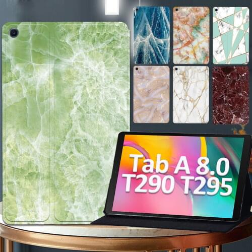 Leather Stand Tablet Case for Samsung Galaxy Tab A 8.0 (2019) T290/T295 - New Anti-fall Marble Series Flip Cover Case + Stylus