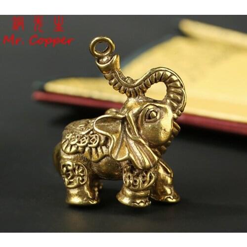Brass Solid Elephant Statue Desk Toy Ornaments Pure Copper Animal Miniatures Figurines Home Decorations Crafts Accessories Decor