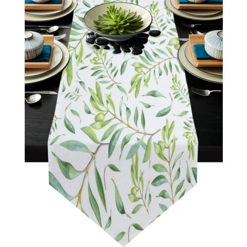 Summer Tropical Plants Green Leaves Table Runner Country Wedding Decor Tablecloth Placemat Dinning Table Art Table Runners
