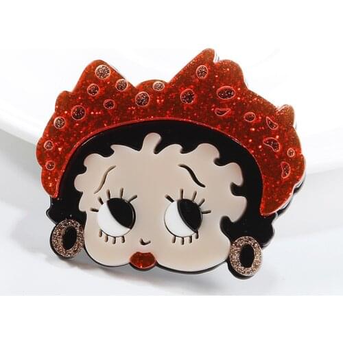 Fashion Little Girl Glitter Acrylic Brooches For Women Cute Cartoon Face Figure Resin Female Brooch Pins Jewelry Party Gifts
