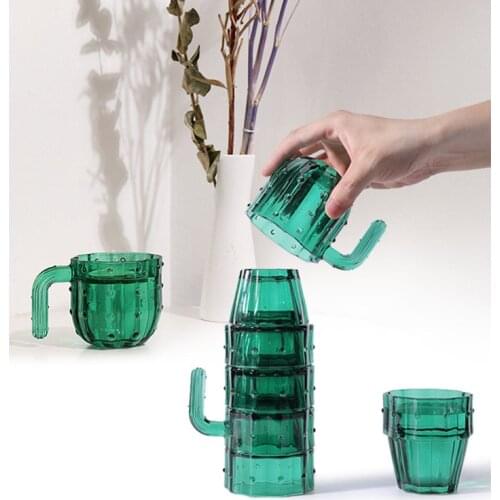 Creative water cup set, cactus shape design glass water cup, creative and interesting gift