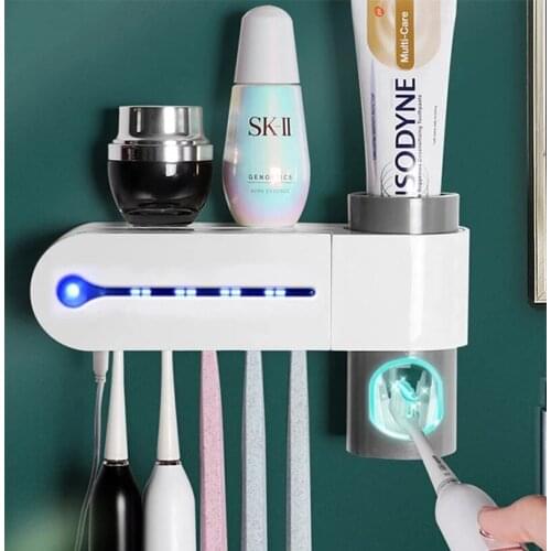 2 in 1 UV Light Ultraviolet Toothbrush Sterilizer Storage Box Automatic Toothpaste Squeezer Bathroom Storage Holder Home Product
