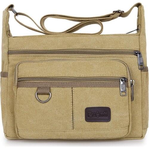 New Style Mens Canvas Bag Korean-style One-Shoulder Sling Bag Crossbody Bag Outdoor Casual Retro Business MENS Bag Large Bag