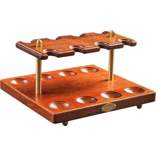 New 1pcs Wooden Tobacco Pipe Stand Rack Display Holder for 10 Smoking Pipes Wood Hand Carved Brass Smoking Accessories