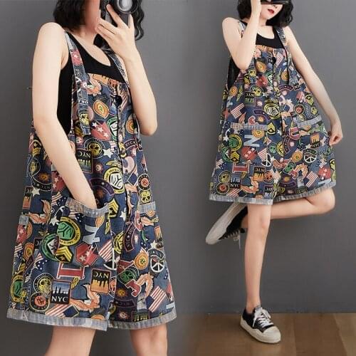 New summer 2020 loose plus size women Romper Shorts women denim printed casual Backless Strap printed overalls Jumpsuit