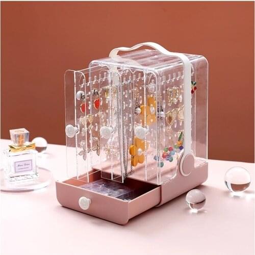Jewlery Organizer Acrylic Box Storage Containers Plastic Case Bathroom Necklace Display Stand Desktop Dust-proof Earrings Holder