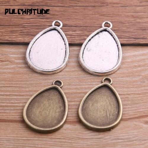 New Fashion 6pcs/lot 18*25mm Inner Size Two Color Water Drop Style Cabochon Base Setting Charms Pendant T6759